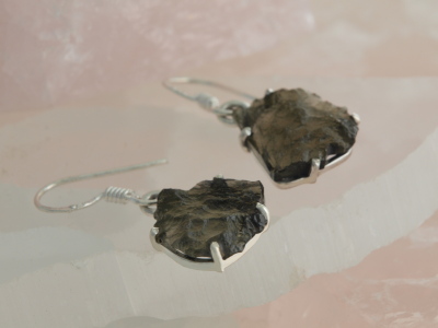 Moldavite Earrings in Sterling Silver